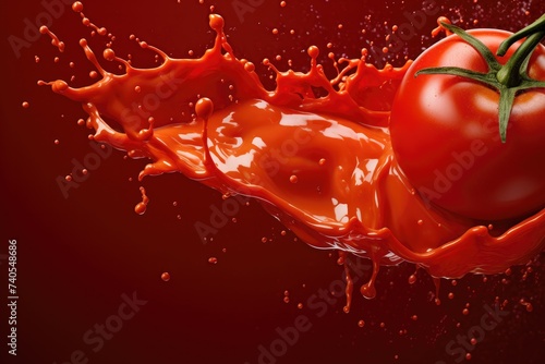 Fresh ketchup bottle splash with red tomato in humand hands, cooking concept,  Generative Ai. © annamaria