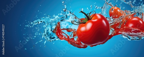 Fresh ketchup splash with red tomato in humand hands, cooking concept, banner. Generative Ai. © annamaria