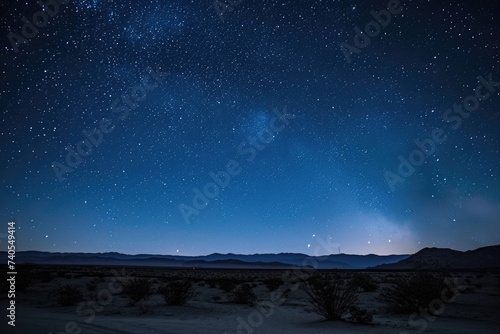 A vast desert landscape underneath a clear night sky filled with countless stars, Crystal-clear night sky over desert landscape, AI Generated