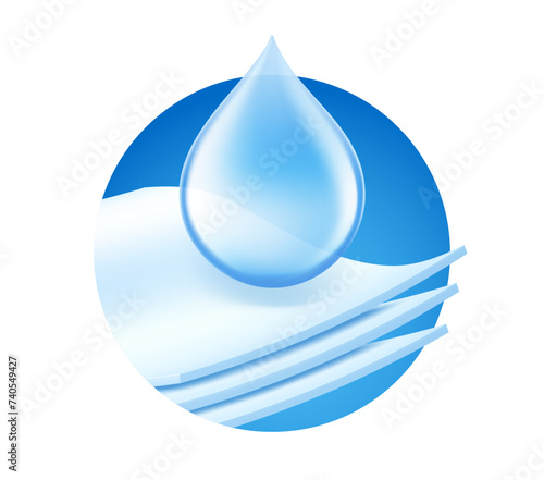 Absorbent three-layer material with drop. Infographic for toilet paper, napkins, wipes and other hygiene product. Vector illustration. Isolated on white background. EPS10.