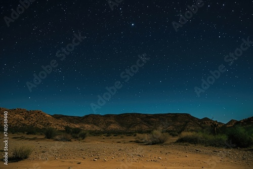 A clear night sky above a vast desert landscape, showcasing the dazzling beauty of stars in their natural surroundings, Crystal-clear night sky over desert landscape, AI Generated