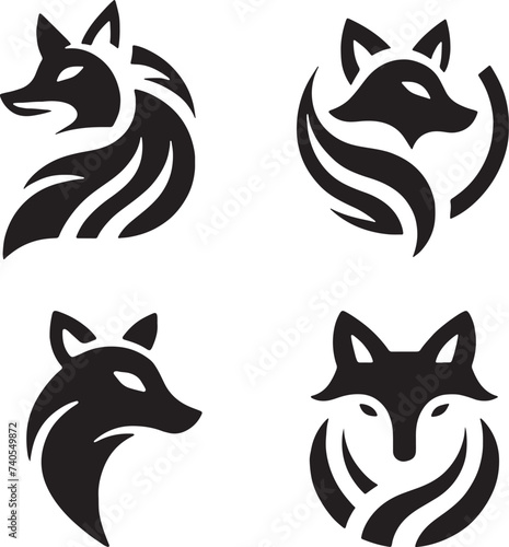 Set of fox logo vector illustration silhouette clipart icon