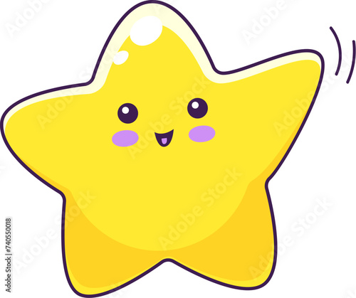 Cartoon funny emoji, cute twinkle, kawaii star character. Funny star sticker or twinkle baby isolated vector happy character. User rating symbol childish personage or comical mascot