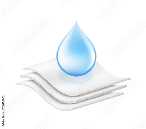 Absorbent three-layer material with drop. Infographic for toilet paper, napkins, wipes and other hygiene product. Vector illustration. Isolated on white background. EPS10.
