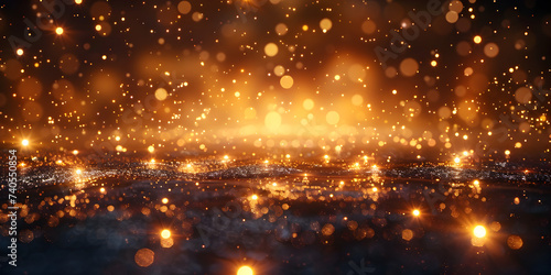 Abstract fire background with sparks and golden bokeh.