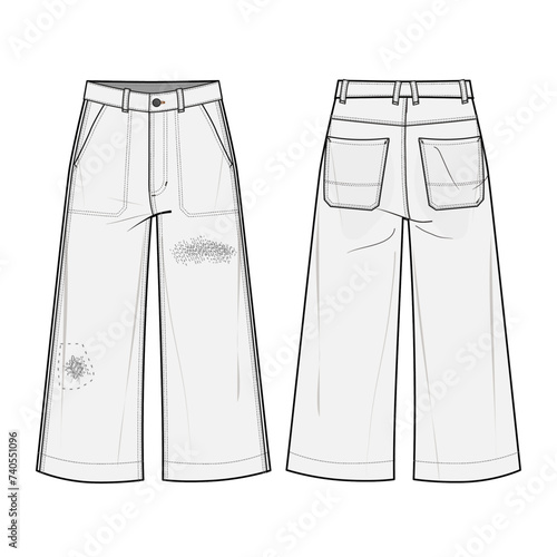Women’s pant, Fashion Flat Sketch Vector Illustration, CAD, Technical Drawing, Flat Drawing, Template, Mockup.