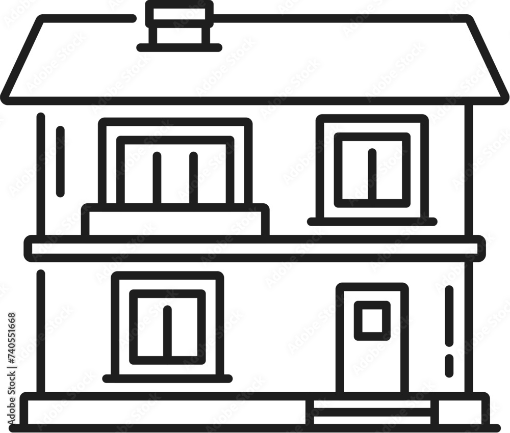 Real estate icon. Duplex house line pictogram. Suburb real estate rent service or company outline vector icon or symbol, home sale monochrome thin line sign with two-storey cottage house Real estate icon. Duplex house line pictogram. Suburb real estate rent service or company outline vector icon or symbol, home sale monochrome thin line sign with two-storey cottage house