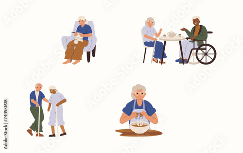 Aged Society Vector Illustration