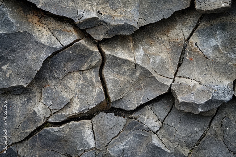 This close-up photo showcases the intricate cracks and textures found on the surface of a rock, Detail of a cracked stone through a macro lens, AI Generated This close-up photo showcases the intricate cracks and textures found on the surface of a rock, Detail of a cracked stone through a macro lens, AI Generated