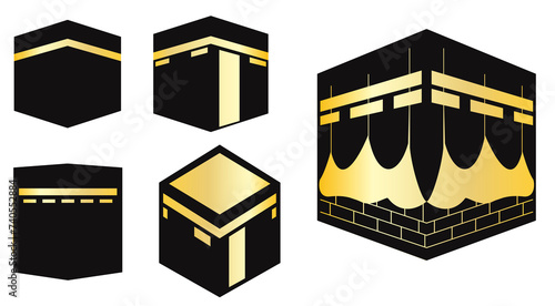 set of kabah icon silhouette or mosque icon sign isolated. 3D Illustration photo