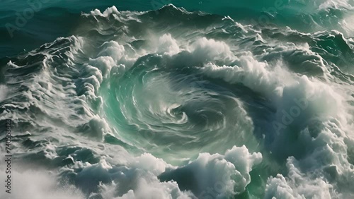 Giant maelstrom building up and cresting in middle of the ocean, demonstrating the raw power of nature in action photo
