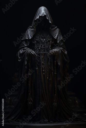 a statue of a person in a black robe