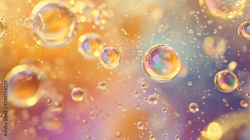 Soap oil bubbles in water - abstract background for advertising. Multi-colored rainbow butter balls.
