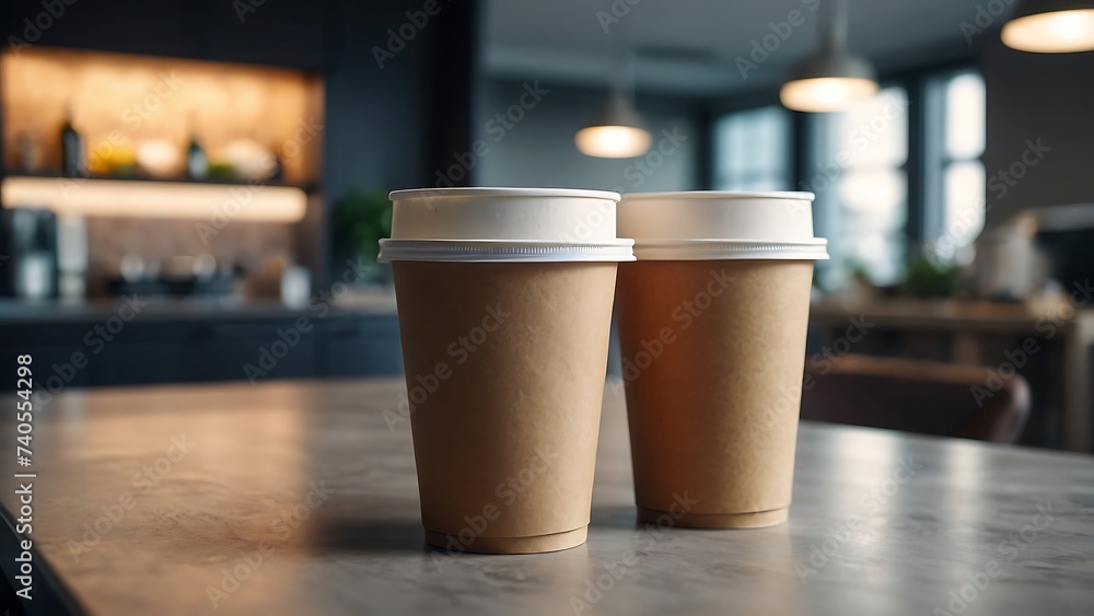 Two cups of coffee and cappuccino on table Two cups of coffee and cappuccino on table