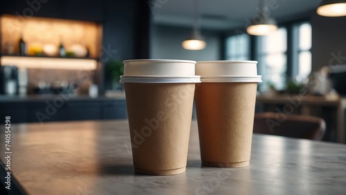 Two cups of coffee and cappuccino on table