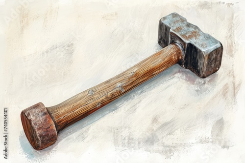 A precise and detailed illustration showcasing a hammer with a sturdy wooden handle, Detailed illustration of a reflex hammer, AI Generated