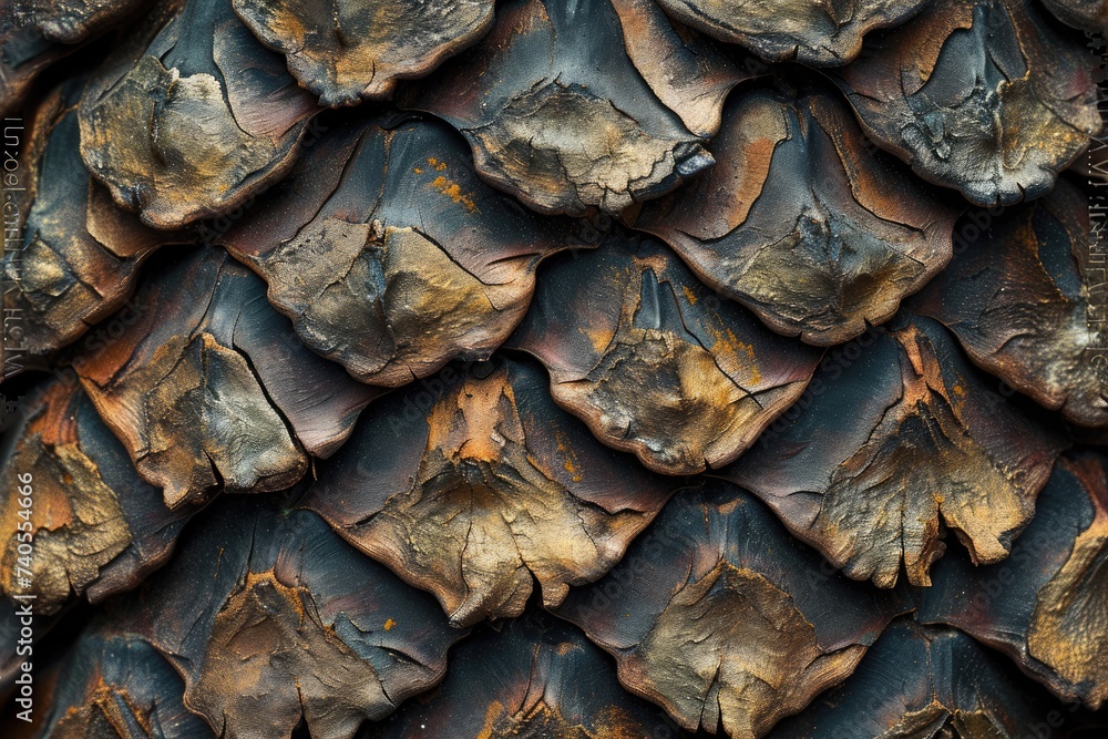 This close-up photo showcases the intricate patterns and texture of a pine trees bark, revealing its unique characteristics, Detailed texture of a pinecone, AI Generated