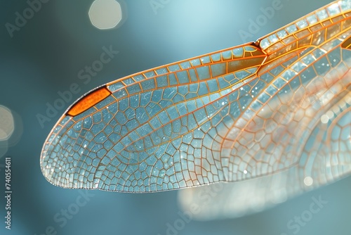 A detailed view of the intricate patterns and vibrant colors found on the wings of a dragonfly, Detailed structure of a dragonfly's wing, AI Generated © Iftikhar alam