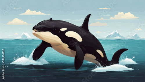 orca whale jumping in the sea vector illustration