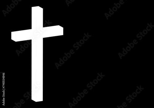 Cruz latina blanca en 3D sobre fondo blanco. Semana Santa