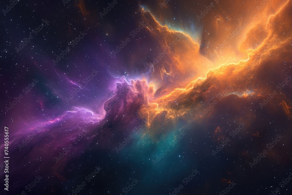 A vibrant and vivid space scene featuring an array of stars and clouds, Digitally rendered space art depicting a vibrant cloud nebula, AI Generated A vibrant and vivid space scene featuring an array of stars and clouds, Digitally rendered space art depicting a vibrant cloud nebula, AI Generated
