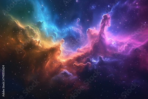 A vibrant space environment showcasing stars and clouds in a dazzling array of colors, Digitally rendered space art depicting a vibrant cloud nebula, AI Generated