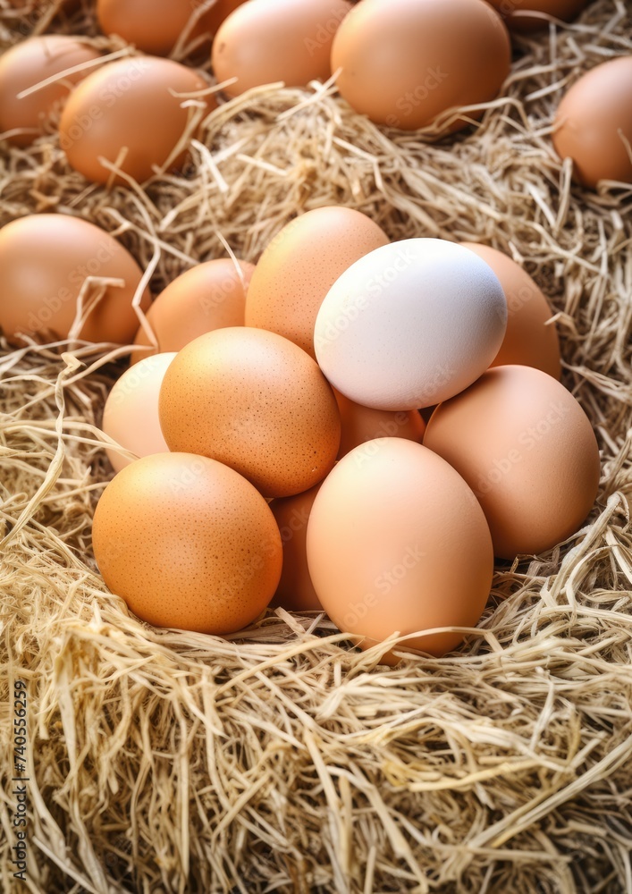 BIO fresh chicken eggs on green farm, food protein healthy food . Generative Ai. BIO fresh chicken eggs on green farm, food protein healthy food . Generative Ai.