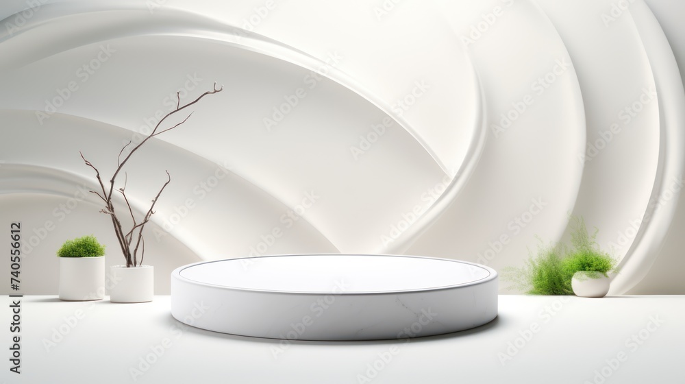 3D background in white with a raised platform and podium 3D background in white with a raised platform and podium