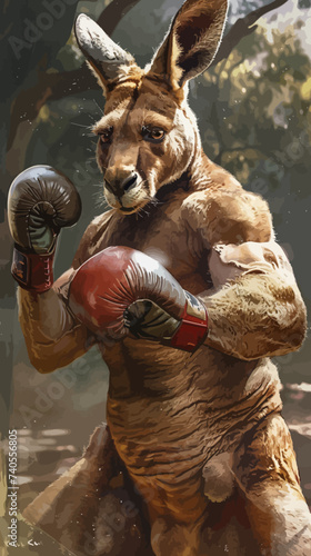 comic artist serious face boxing kangaroo