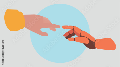 Der Zeigefinger einer menschlichen Hand berührt die eines Roboters - Konzept der künstlichen Intelligenz