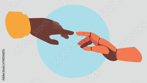 Der Zeigefinger einer menschlichen Hand berührt die eines Roboters - Konzept der künstlichen Intelligenz