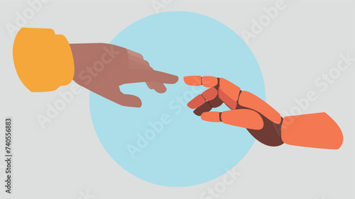 Der Zeigefinger einer menschlichen Hand berührt die eines Roboters - Konzept der künstlichen Intelligenz