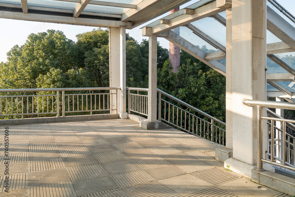 Inside of a modern overhead pedestrian bridge Inside of a modern overhead pedestrian bridge