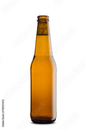 Bottle of blonde beer, isolated on white background