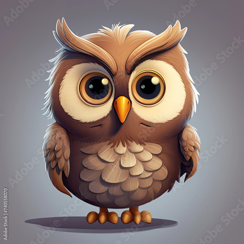 isolated adorable owl cartoon illustration, on a grey background