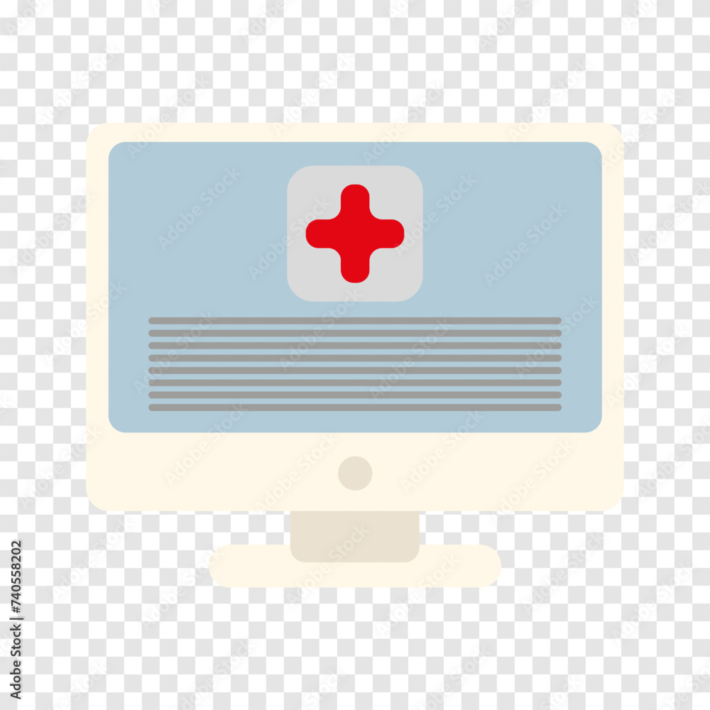 Fototapeta premium Monitor with plus line icon. Medicine, online referral, consultation, treatment, doctor, license, therapist, medical board. Vector line icon for business and advertising