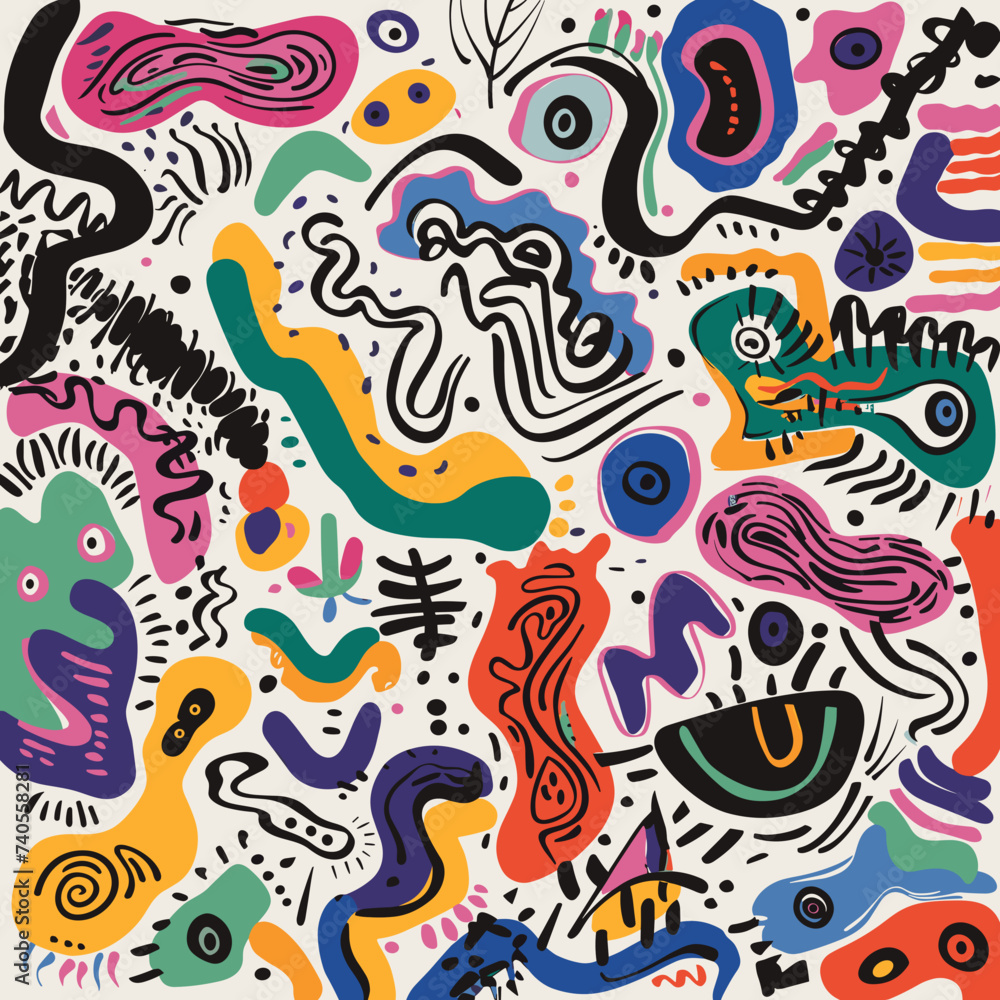 Decorative abstract collection with colorful doodles