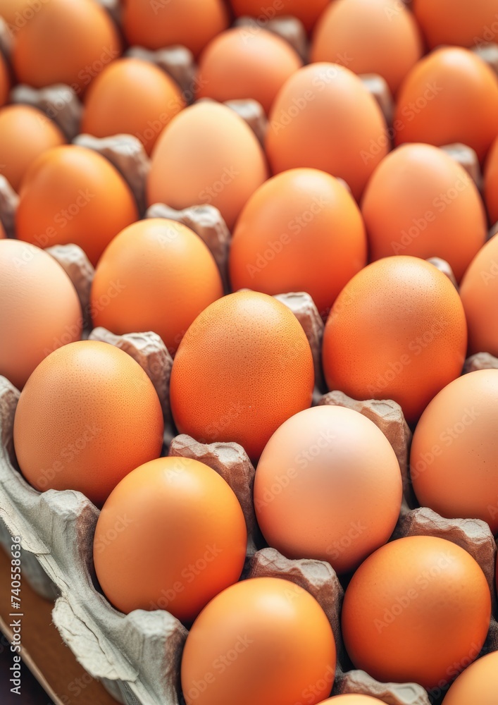 BIO fresh chicken eggs in paper box in supermarket, food protein healthy food. Generative Ai.