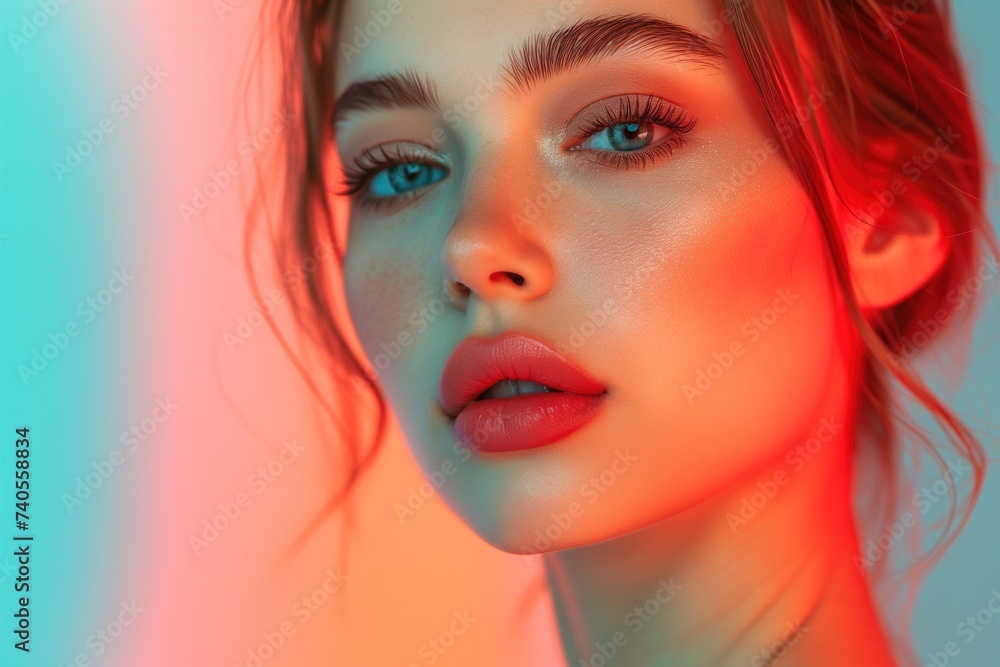Portrait of a pretty young Caucasian woman looking at camera, close-up of a woman's face with makeup Portrait of a pretty young Caucasian woman looking at camera, close-up of a woman's face with makeup