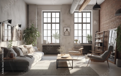beautiful bright living room with large windows  © say_hope