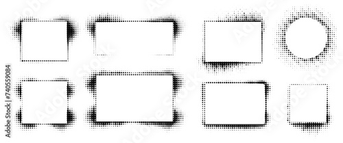 set of frames with halftone effect in background. dotted style design elements