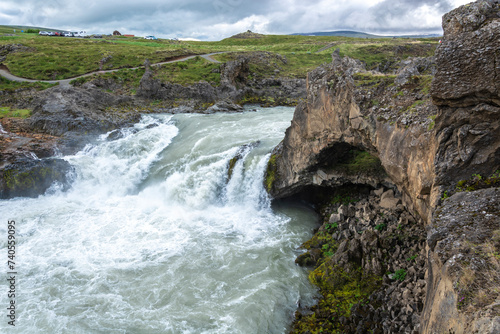 waterfall in the mountains, godafoss aterfall iceland