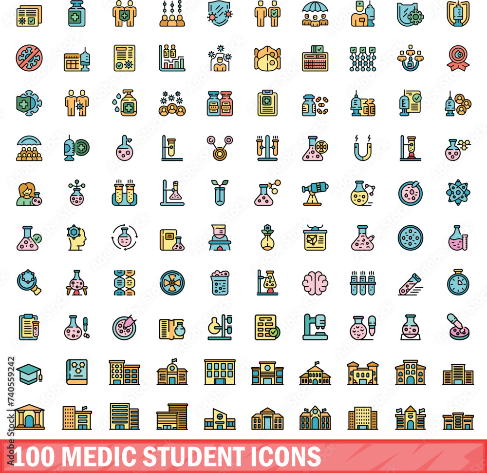 100 medic student icons set. Color line set of medic student vector icons thin line color flat on white 100 medic student icons set. Color line set of medic student vector icons thin line color flat on white