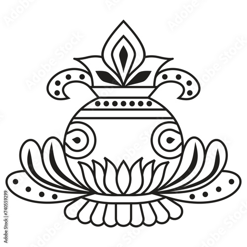 Indian wedding clip art Kalash on black and white