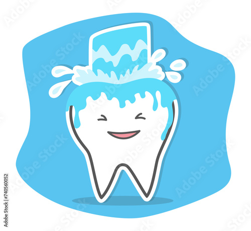 Teeth care and hygiene concept. Healthy happy teeth. Vector illustration