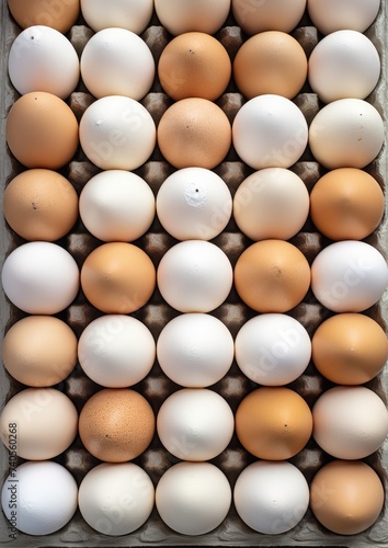 BIO fresh chicken eggs in paper box in supermarket, food protein healthy food. Generative Ai.
