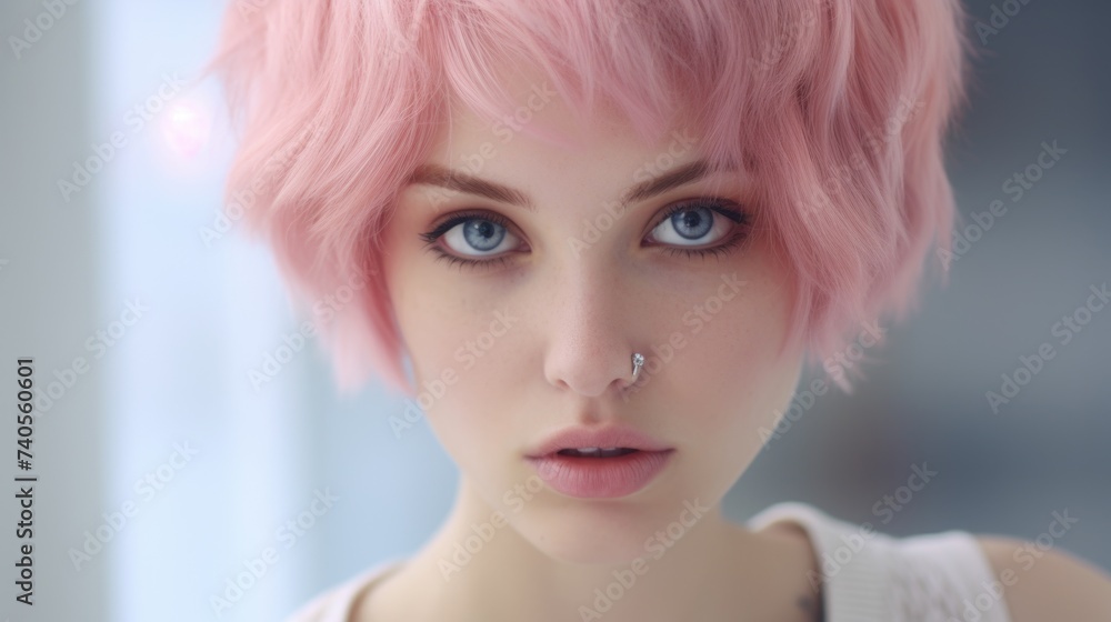 Close up of a person with vibrant pink hair, suitable for beauty or fashion concepts Close up of a person with vibrant pink hair, suitable for beauty or fashion concepts