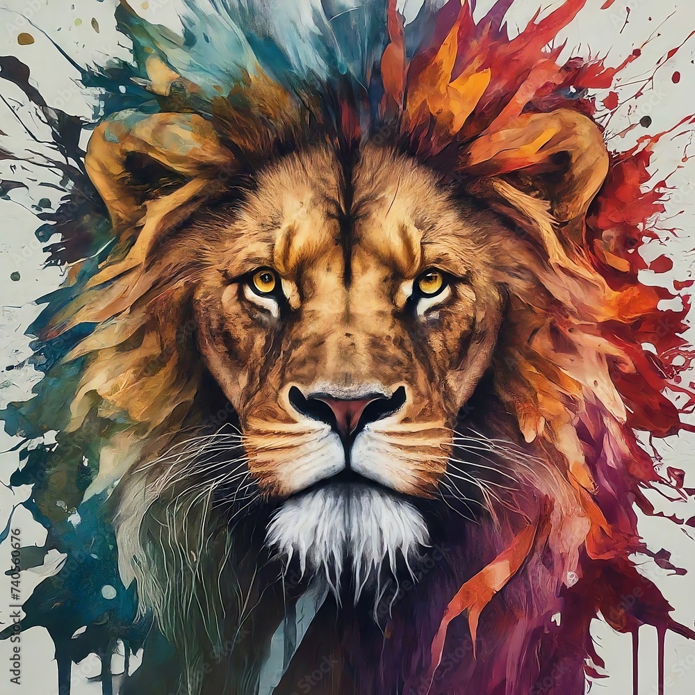 Lion's Aura in Colorful Abstraction
