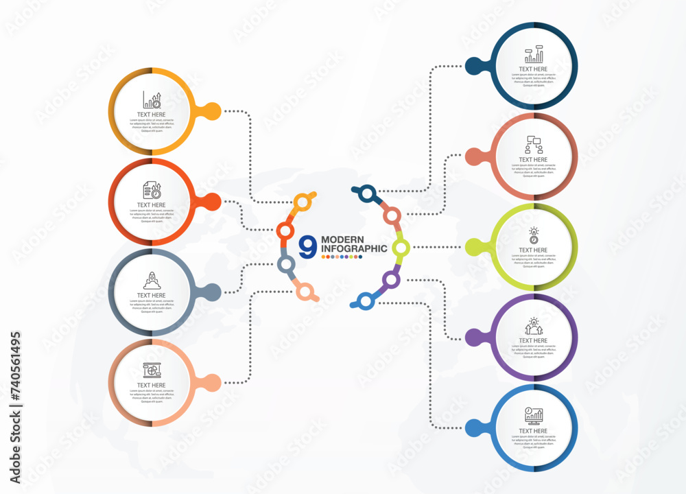 Modern infographic with 9 steps, process or options. Modern infographic with 9 steps, process or options.