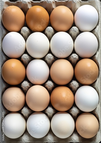 BIO fresh chicken eggs in paper box in supermarket  food protein healthy food. Generative Ai.